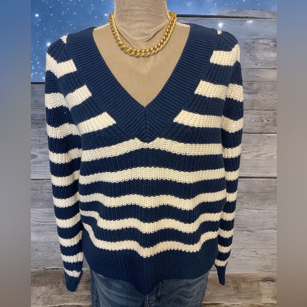 A New Day Navy/White Striped Sweater Women’s Size Medium
